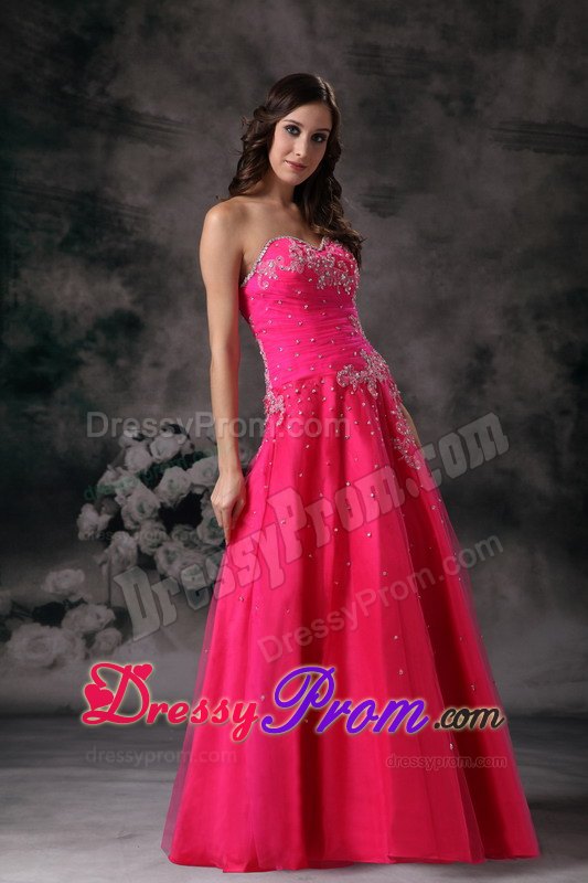 Hot Pink A-line Sweetheart Formal Prom Dress with Beading