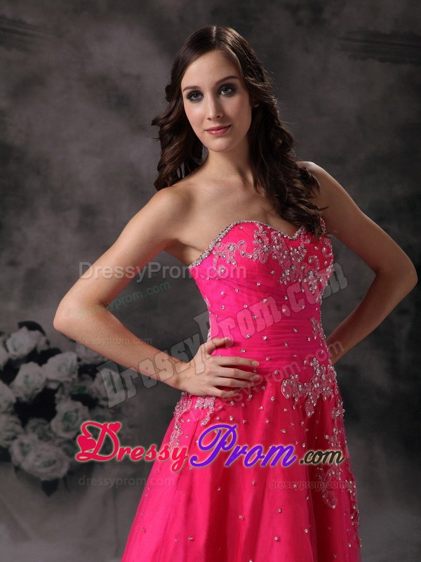 Hot Pink A-line Sweetheart Formal Prom Dress with Beading