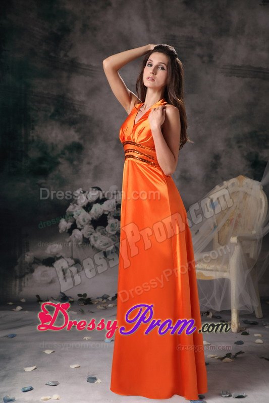 Gorgeous Orange Red Beading Prom Dress with Halter Top