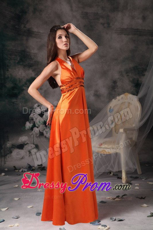 Gorgeous Orange Red Beading Prom Dress with Halter Top