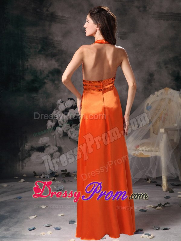 Gorgeous Orange Red Beading Prom Dress with Halter Top
