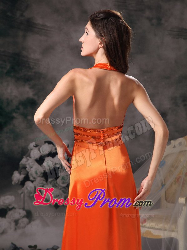 Gorgeous Orange Red Beading Prom Dress with Halter Top