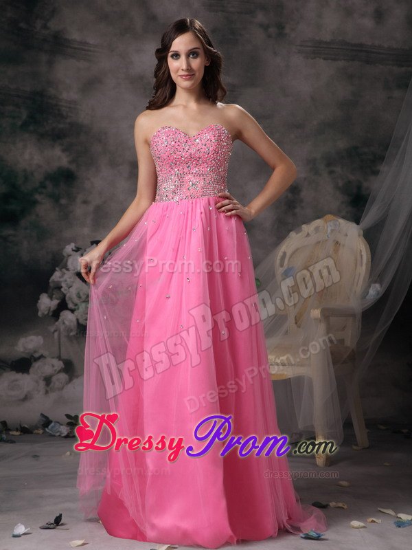 Elegant Rose Pink Beading For Empire Sweetheart Prom Dress