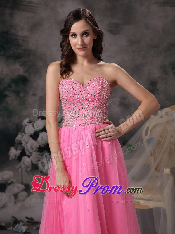 Elegant Rose Pink Beading For Empire Sweetheart Prom Dress