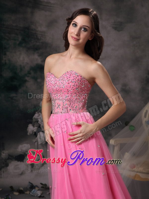 Elegant Rose Pink Beading For Empire Sweetheart Prom Dress