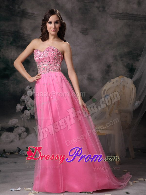 Elegant Rose Pink Beading For Empire Sweetheart Prom Dress