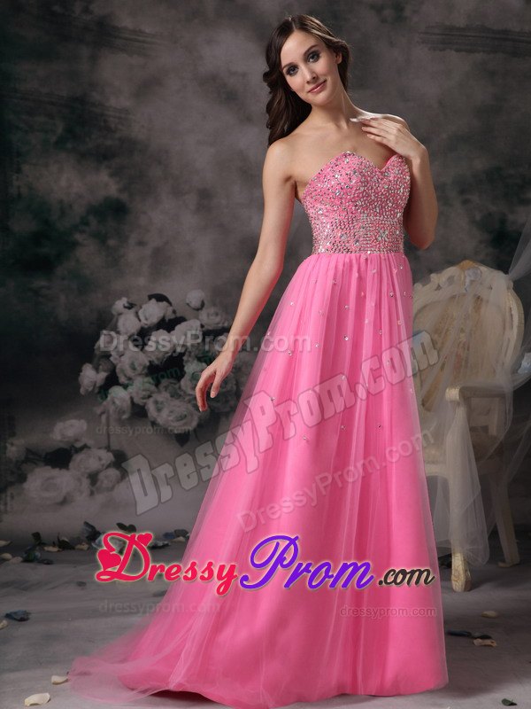 Elegant Rose Pink Beading For Empire Sweetheart Prom Dress