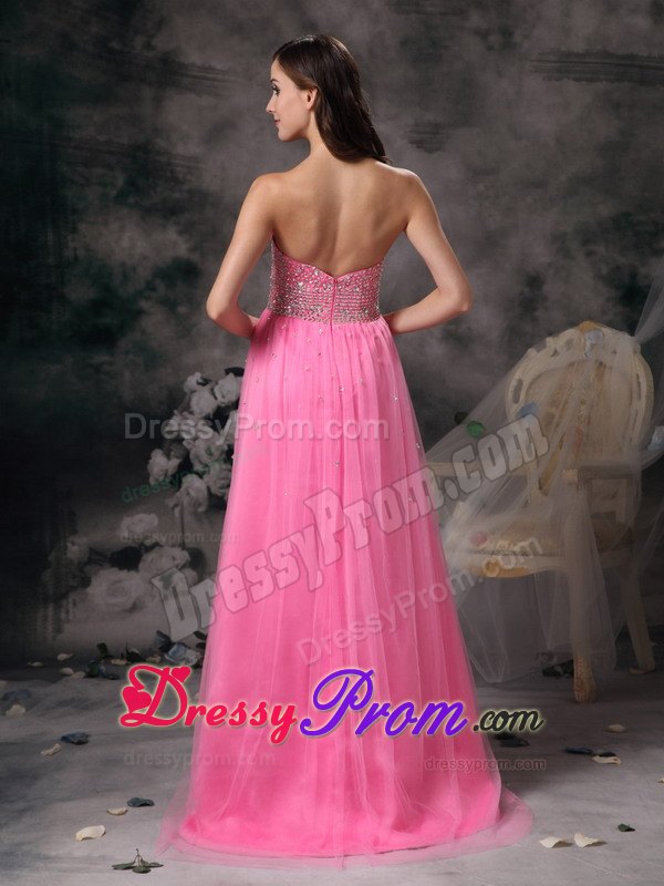 Elegant Rose Pink Beading For Empire Sweetheart Prom Dress