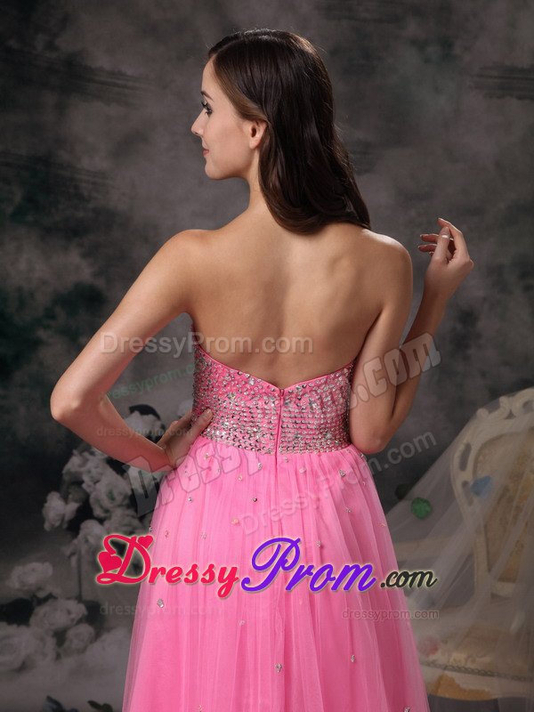 Elegant Rose Pink Beading For Empire Sweetheart Prom Dress