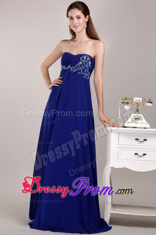 Royal Blue Empire Chiffon Beading Dress for Prom / Evening
