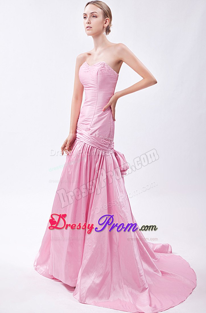 Light Pink Mermaid Sweetheart Beading Prom Dress Court Train