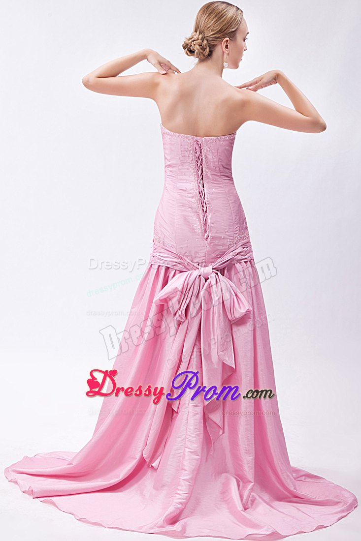 Light Pink Mermaid Sweetheart Beading Prom Dress Court Train