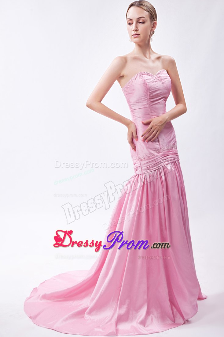 Light Pink Mermaid Sweetheart Beading Prom Dress Court Train