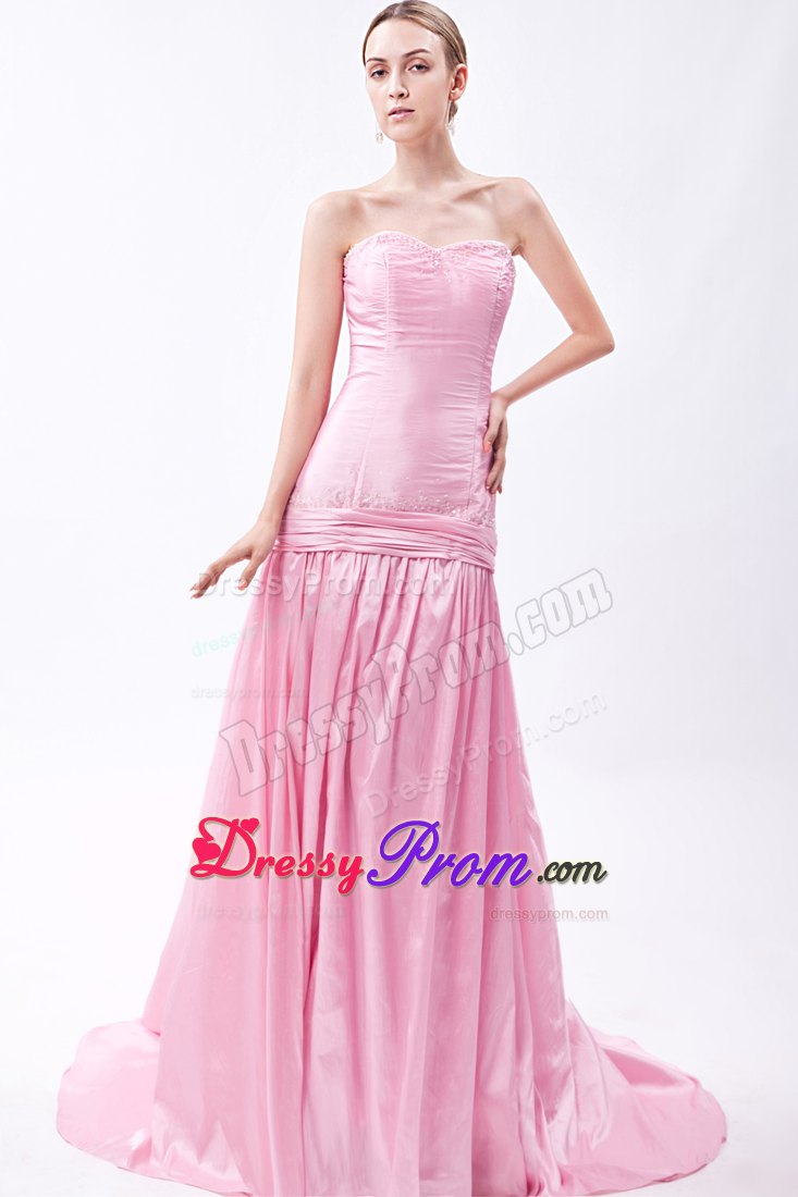 Light Pink Mermaid Sweetheart Beading Prom Dress Court Train