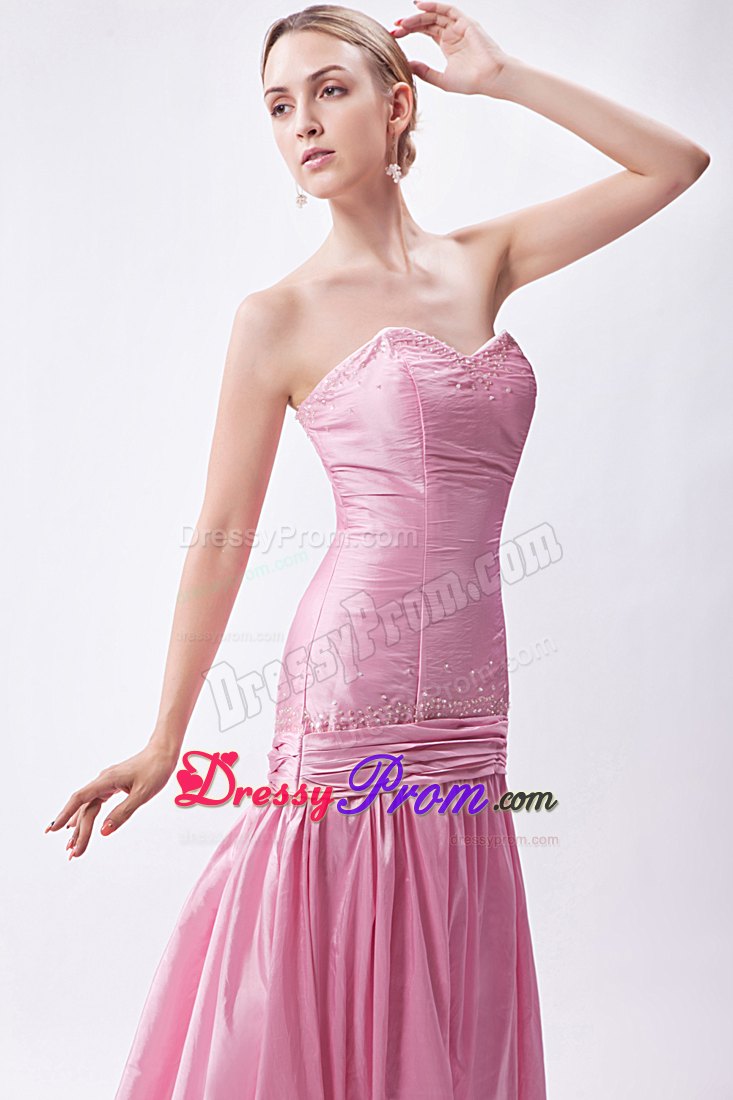 Light Pink Mermaid Sweetheart Beading Prom Dress Court Train