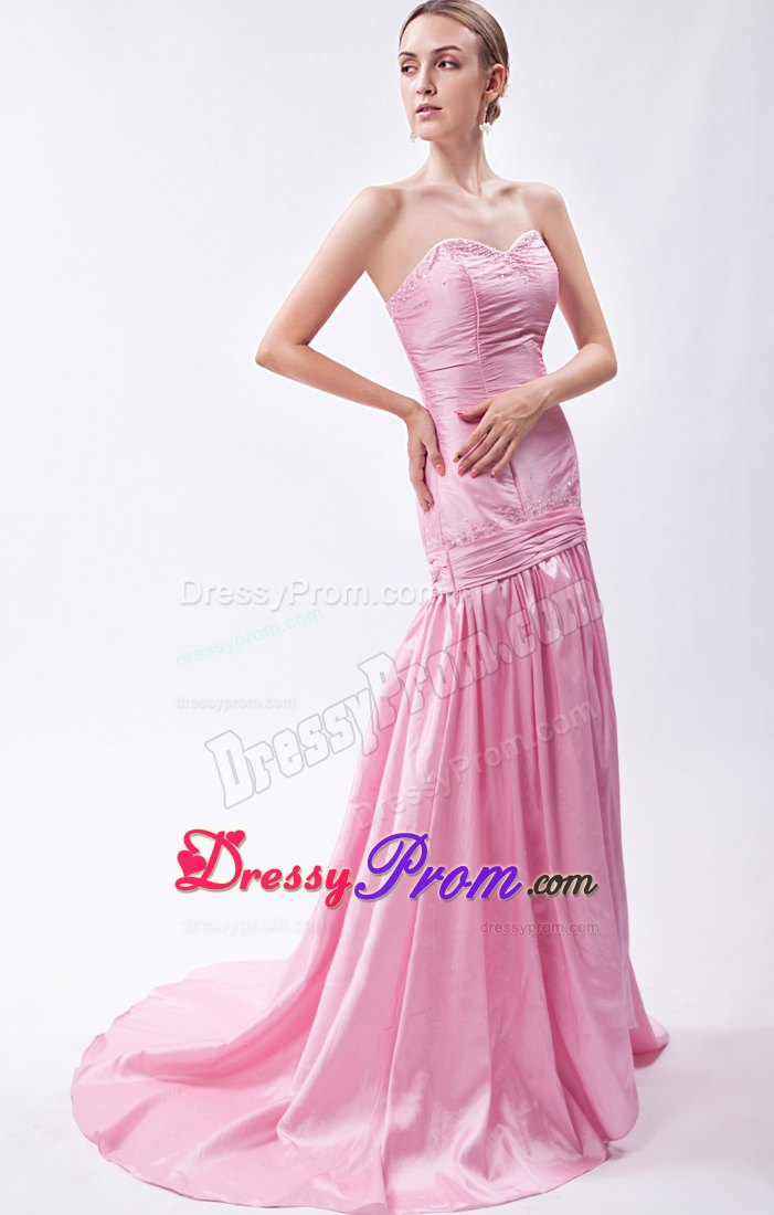 Light Pink Mermaid Sweetheart Beading Prom Dress Court Train