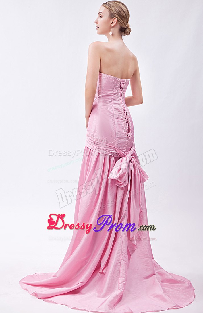 Light Pink Mermaid Sweetheart Beading Prom Dress Court Train