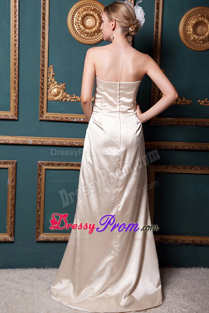Sweetheart Ruched Beading Champagne Brush Train Prom Dress
