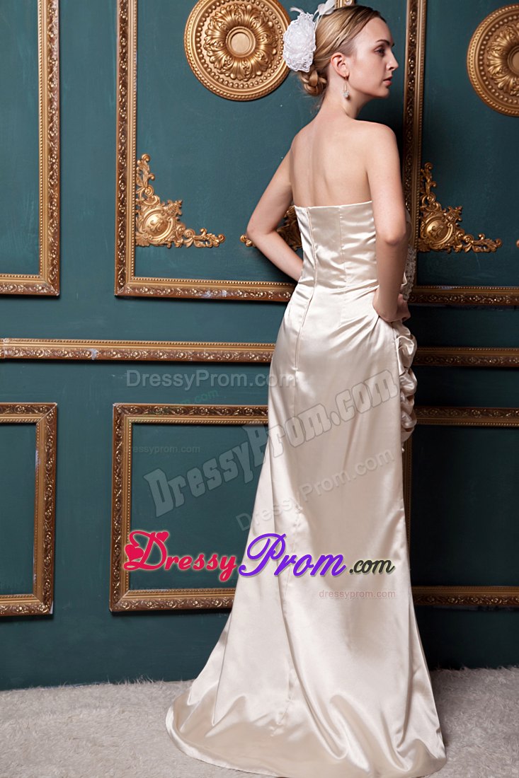 Sweetheart Ruched Beading Champagne Brush Train Prom Dress