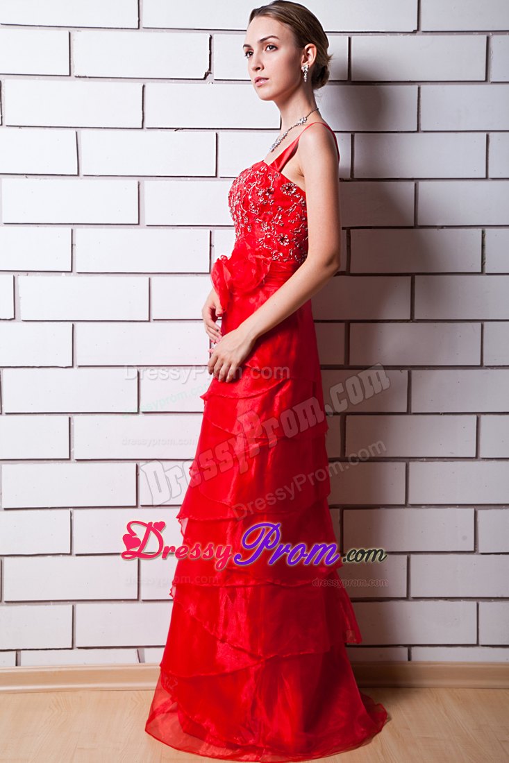 Straps Layered Floor-length Red Beading Prom Theme Dresses
