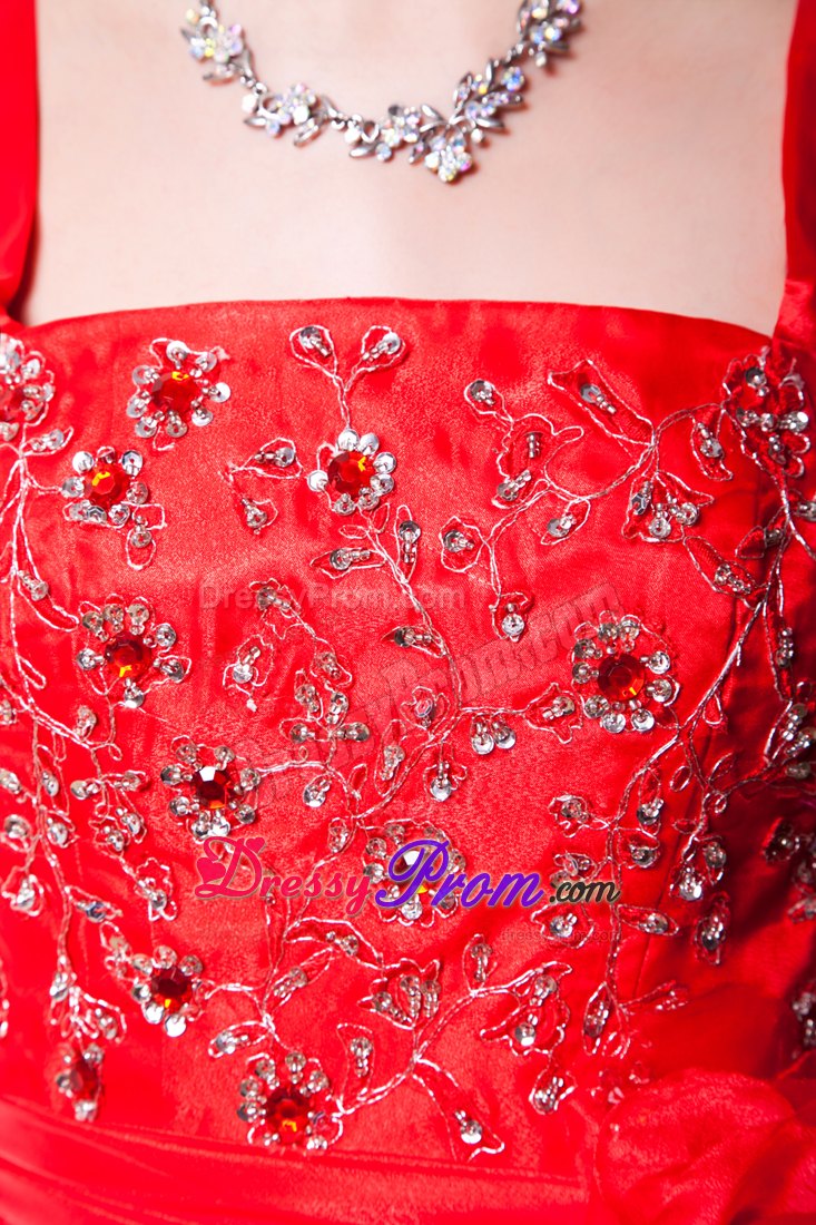 Straps Layered Floor-length Red Beading Prom Theme Dresses