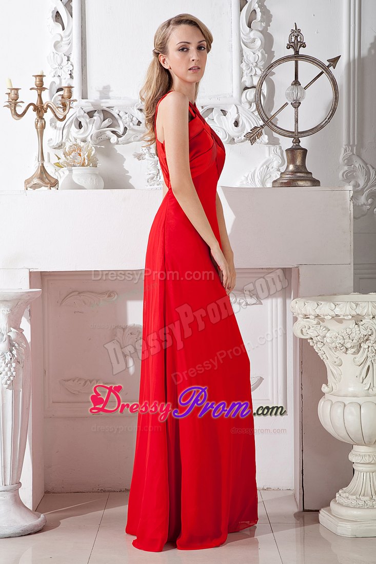 Red Column Halter Floor-length Dresses For Prom Court