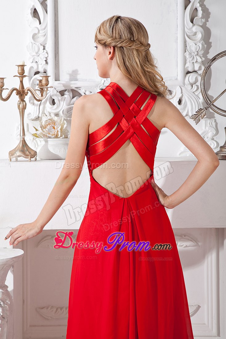 Red Column Halter Floor-length Dresses For Prom Court