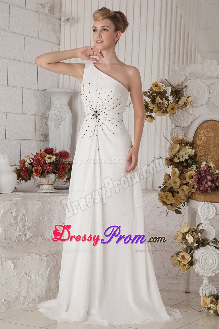 White Empire One Shoulder Chiffon Beading for Prom Dress