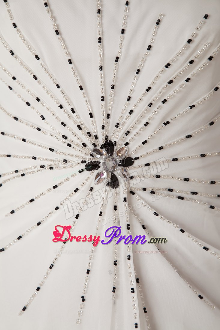 White Empire One Shoulder Chiffon Beading for Prom Dress