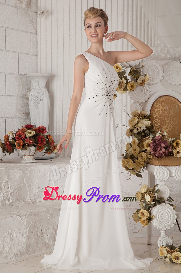 White Empire One Shoulder Chiffon Beading for Prom Dress