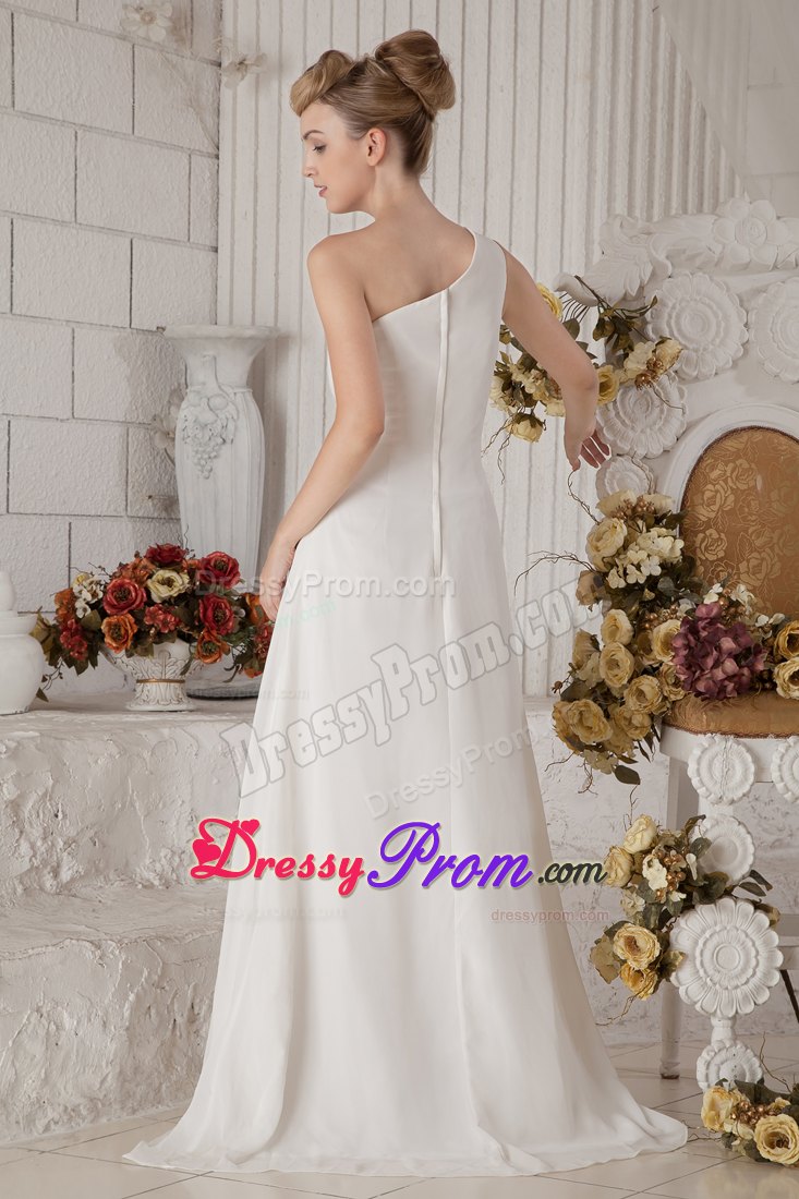 White Empire One Shoulder Chiffon Beading for Prom Dress