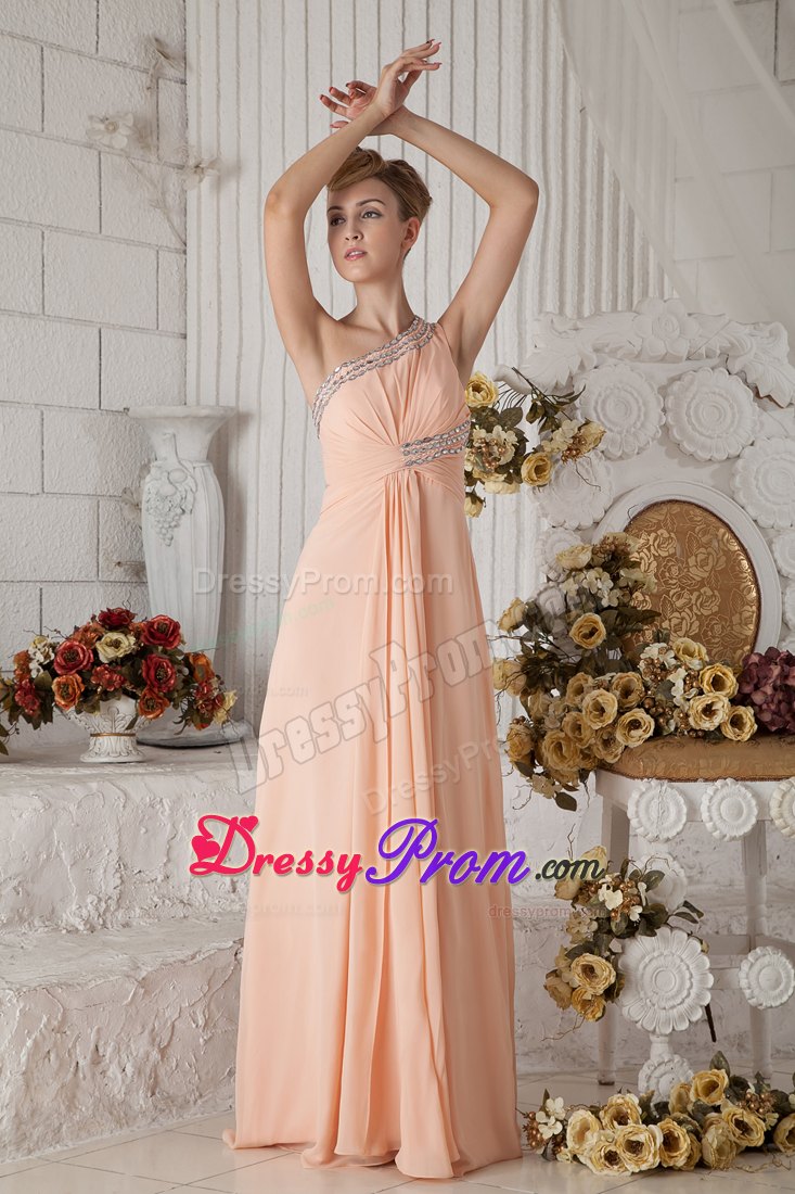 Peach Color Beading One Shoulder Prom Dress at Markham