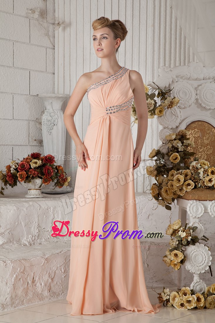 Peach Color Beading One Shoulder Prom Dress at Markham
