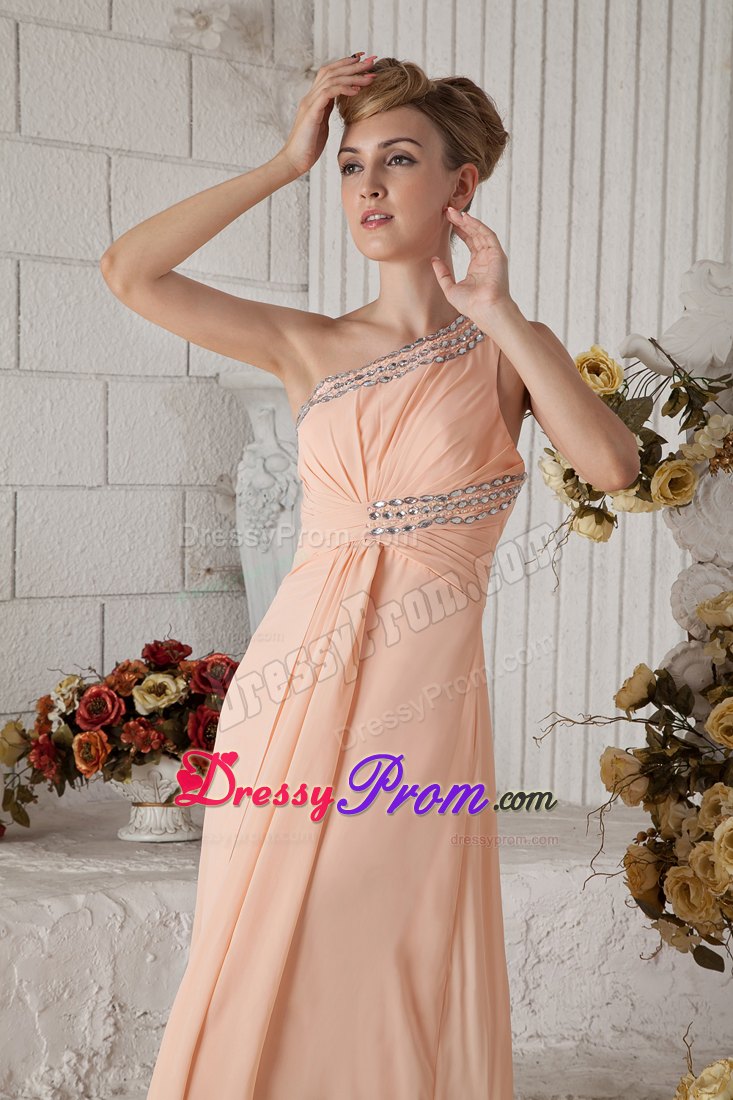 Peach Color Beading One Shoulder Prom Dress at Markham