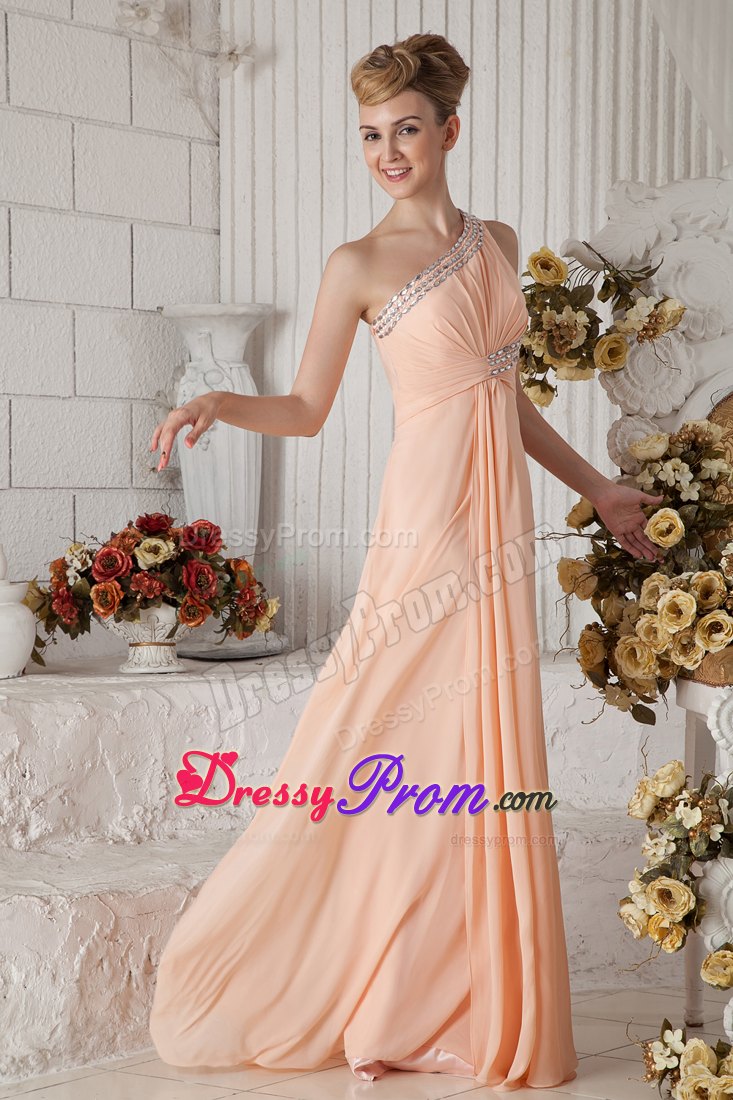 Peach Color Beading One Shoulder Prom Dress at Markham