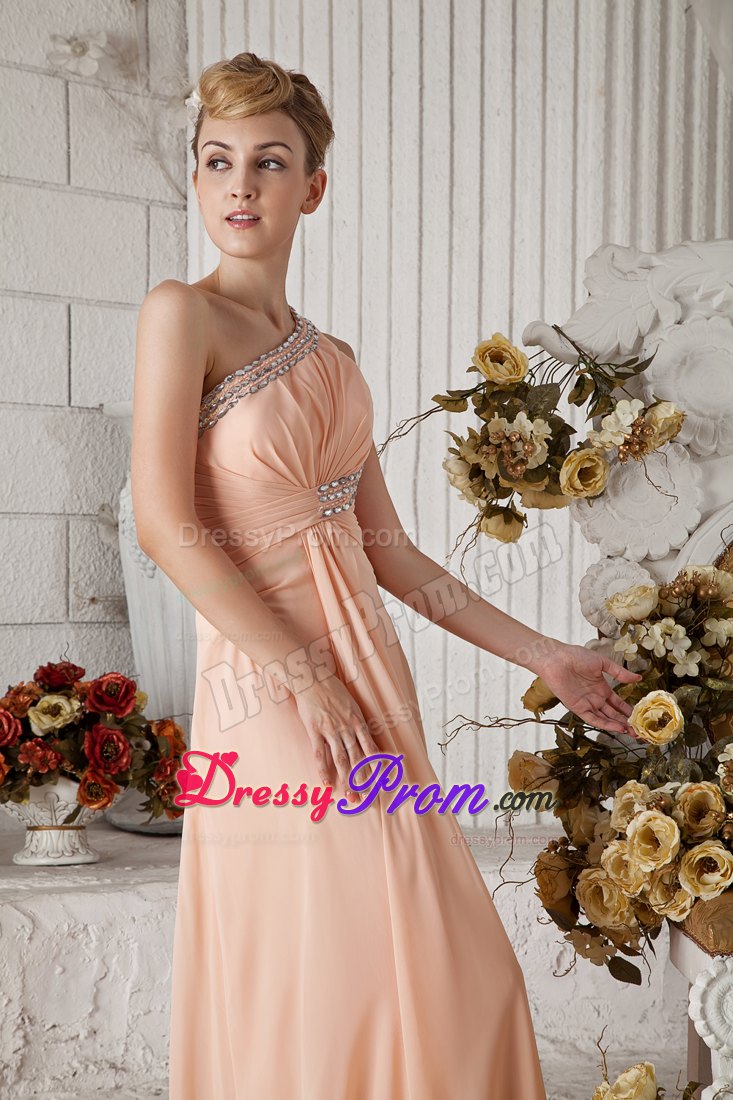 Peach Color Beading One Shoulder Prom Dress at Markham