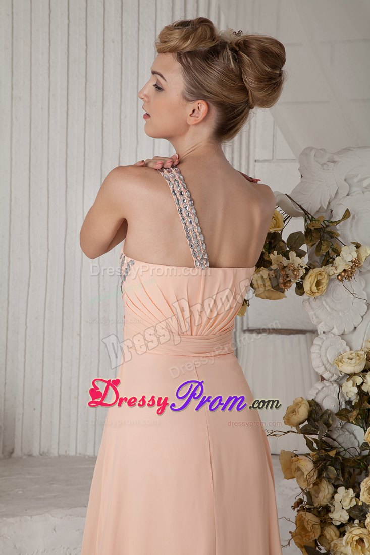 Peach Color Beading One Shoulder Prom Dress at Markham