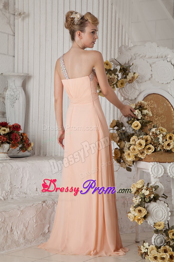 Peach Color Beading One Shoulder Prom Dress at Markham