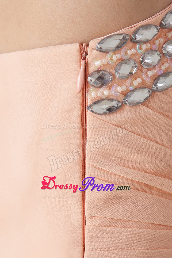 Peach Color Beading One Shoulder Prom Dress at Markham