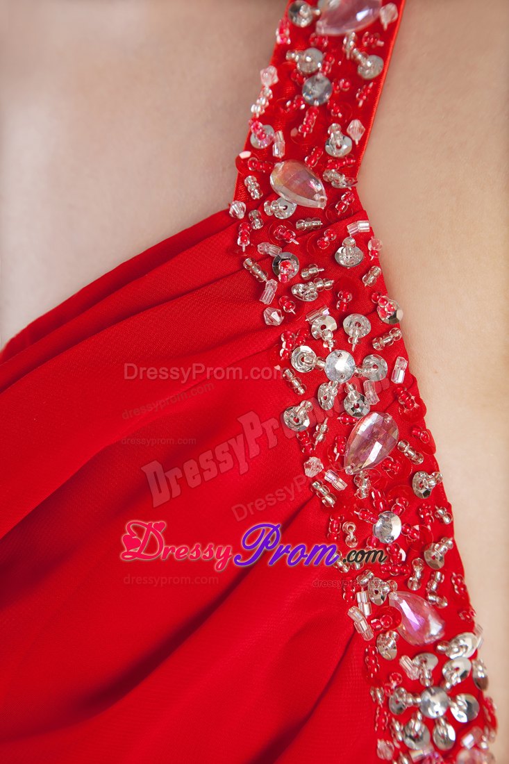 Mermaid Beaded Halter Ruching Red Prom Dress Floor-length