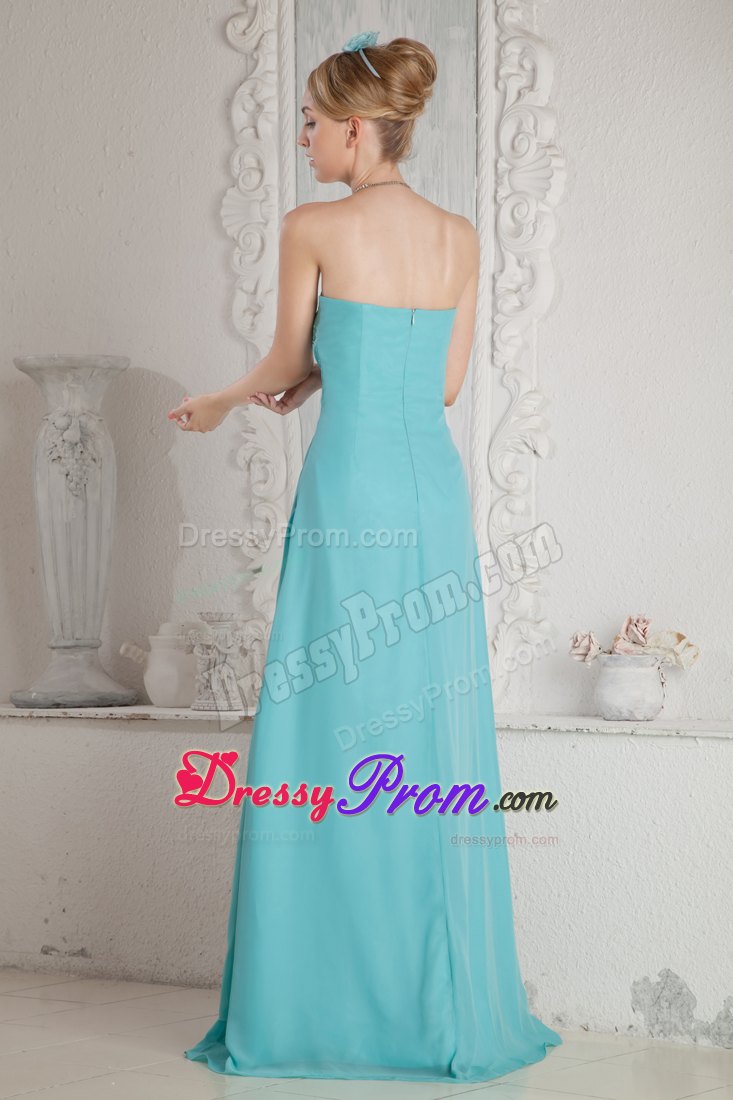 Turquoise Strapless Beading Pleated Prom Dress with Brush Train