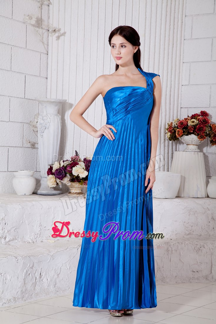 Royal Blue Junior Prom Dress for One Shoulder Pleated Tea-length