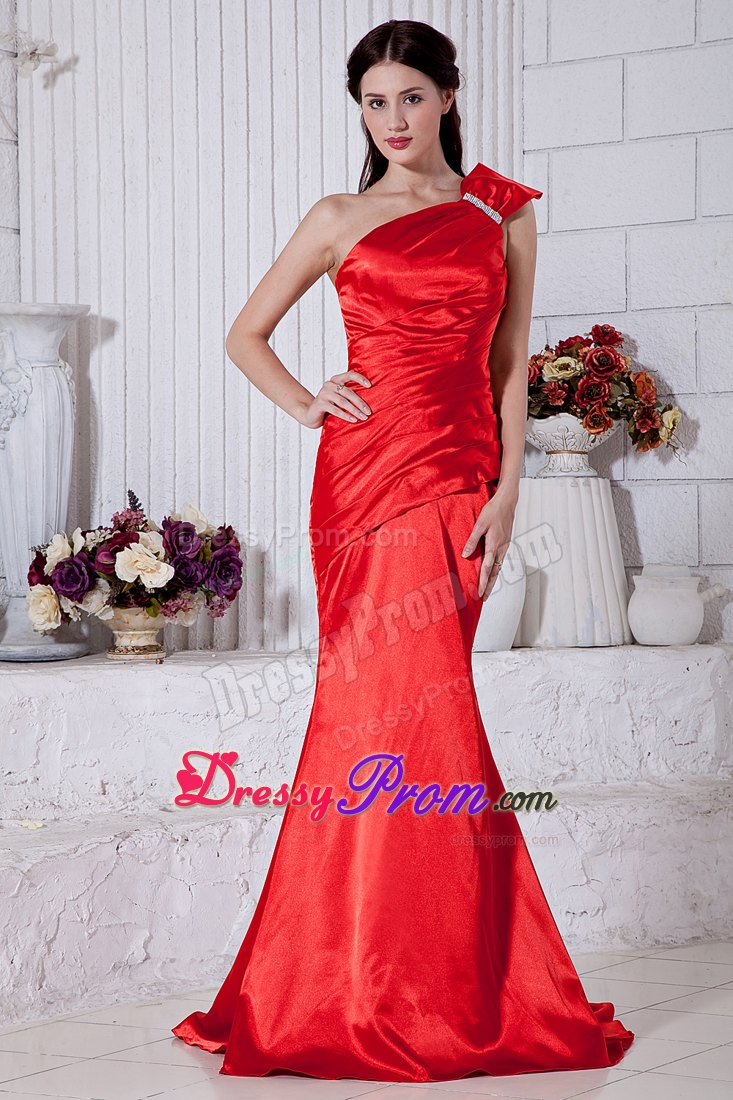 Mermaid One Shoulder Red Brush Train Prom Dresses in Halifax
