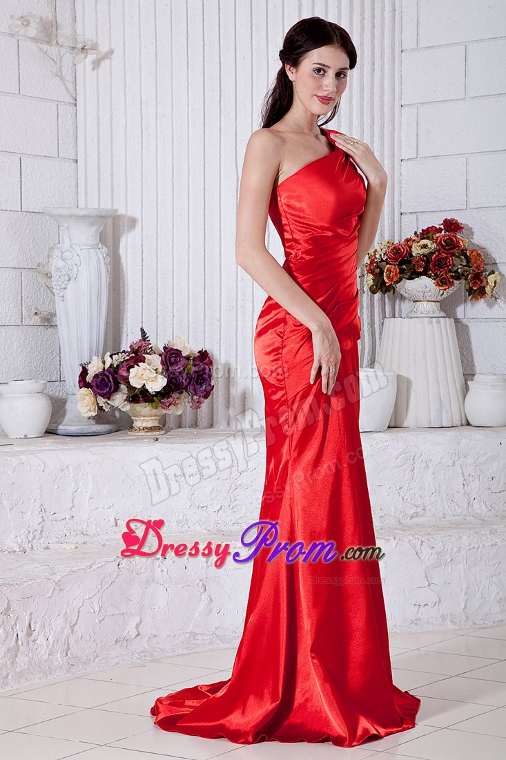 Mermaid One Shoulder Red Brush Train Prom Dresses in Halifax