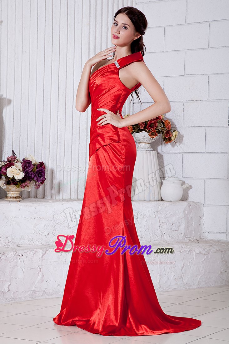 Mermaid One Shoulder Red Brush Train Prom Dresses in Halifax
