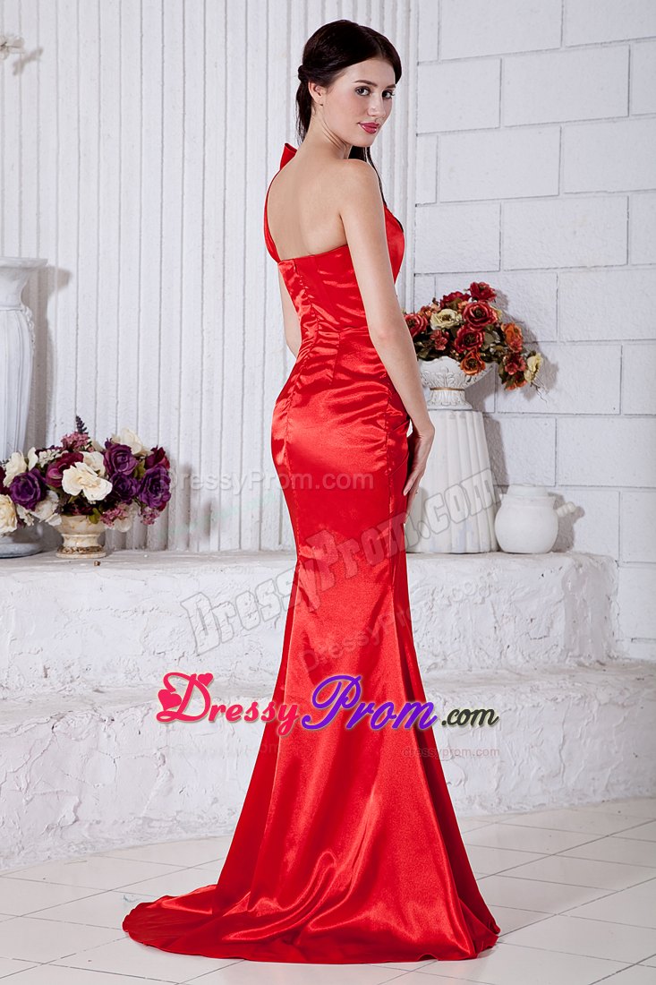 Mermaid One Shoulder Red Brush Train Prom Dresses in Halifax