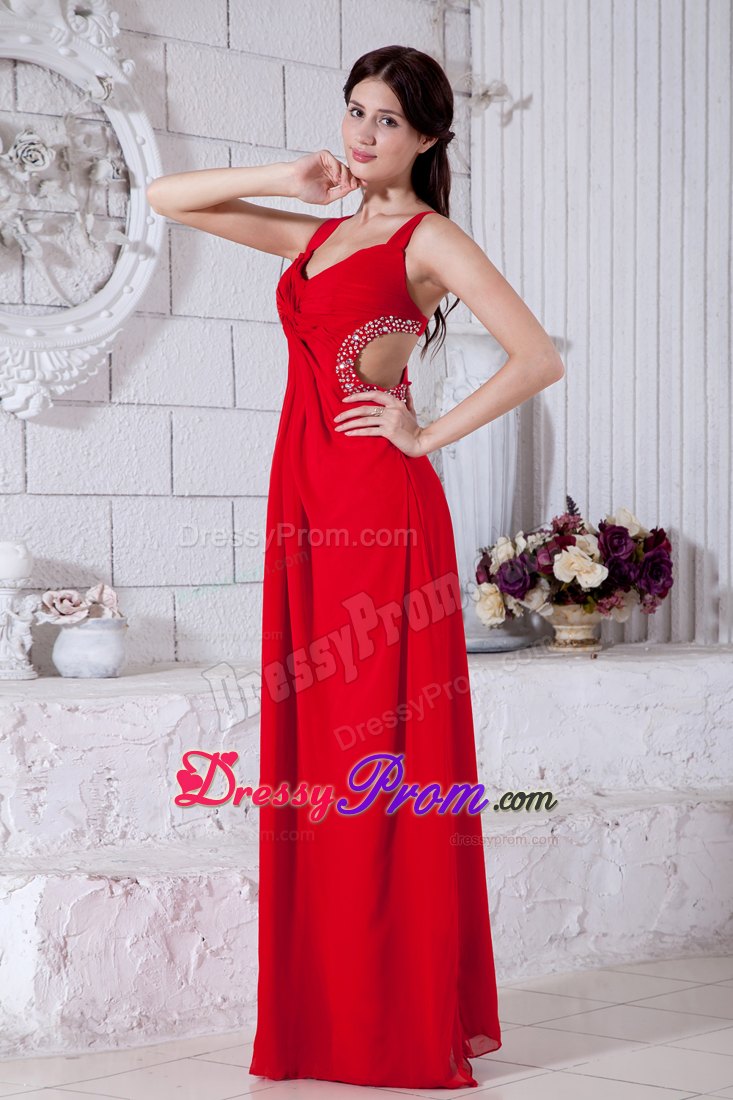 Sexy Red Beading Accent Prom / Evening Dress Backless Design