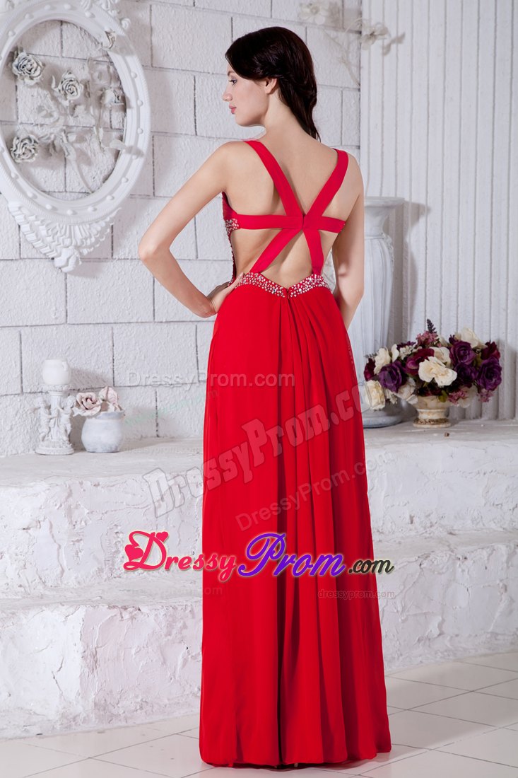 Sexy Red Beading Accent Prom / Evening Dress Backless Design