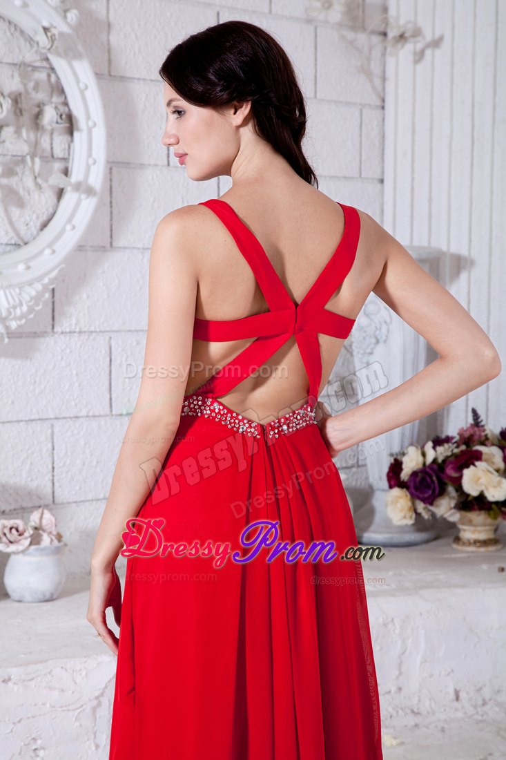Sexy Red Beading Accent Prom / Evening Dress Backless Design