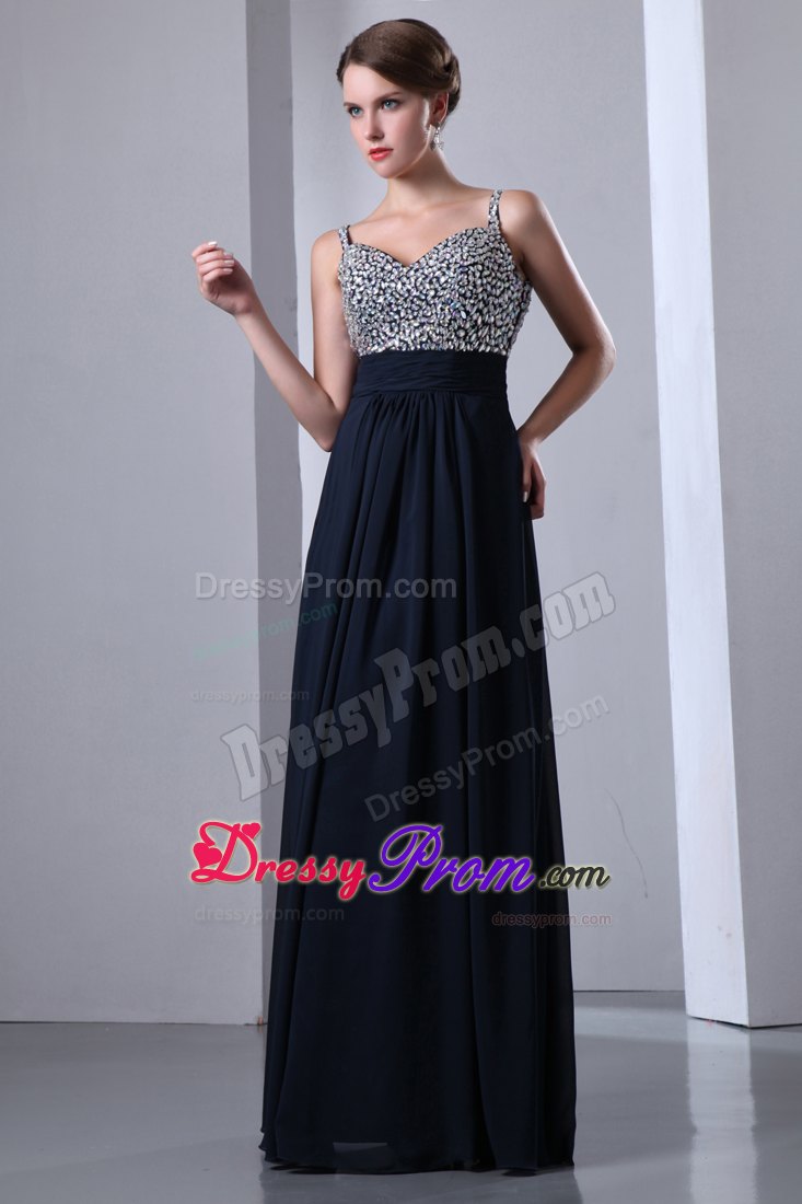 Dark Navy Blue Beading for Prom Dress with Straps